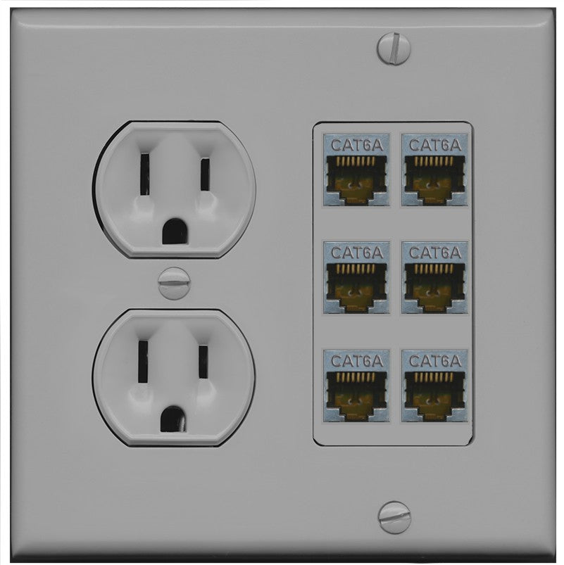 RiteAV - 6 Port Cat6A Ethernet Wall Plate - Round Outlet [Gray/Gray]