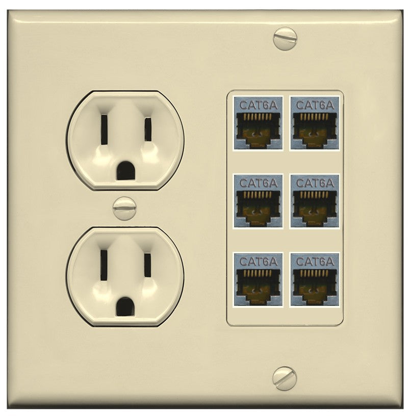 RiteAV - 6 Port Cat6A Ethernet Wall Plate - Round Outlet [Ivory/Ivory]