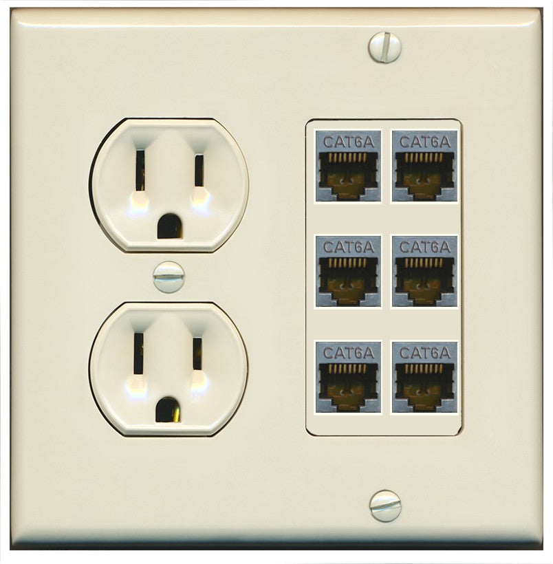RiteAV - 6 Port Cat6A Ethernet Wall Plate - Round Outlet [Light-Almond]