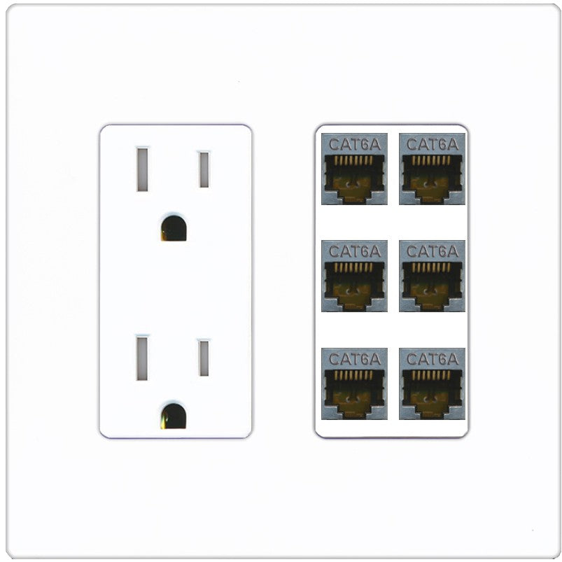 RiteAV - 6 Port Cat6A Ethernet Wall Plate - Tamper-Resistant Outlet [Screwless White]