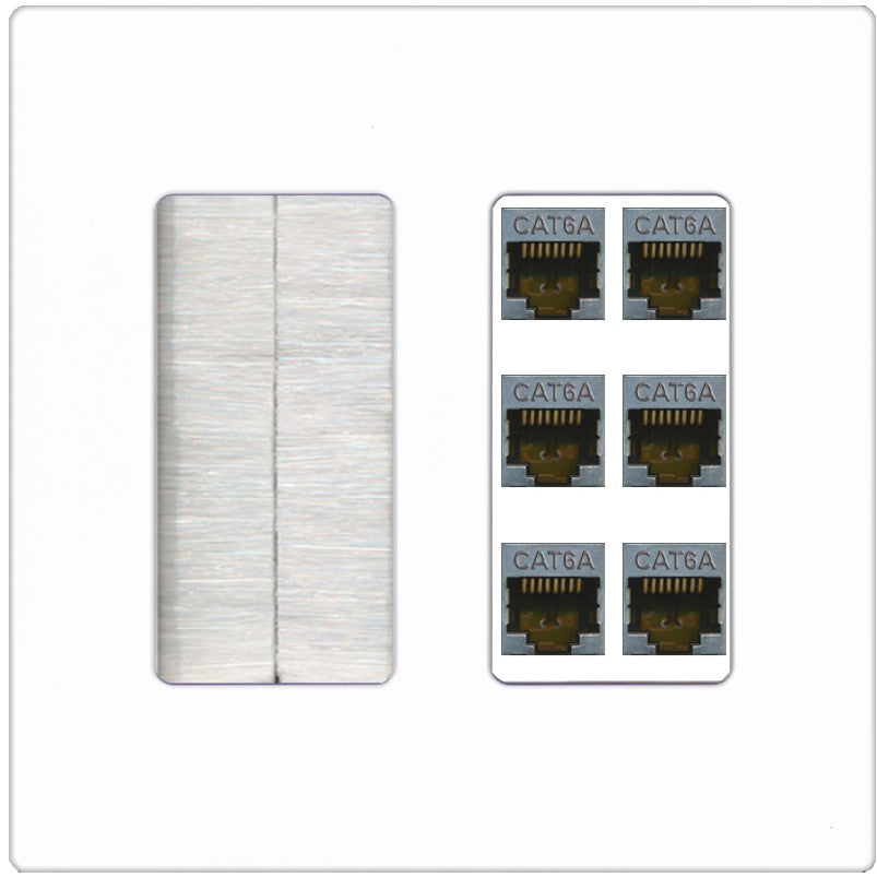 RiteAV - 6 Port Cat6A Ethernet Wall Plate - Brush [Screwless White]