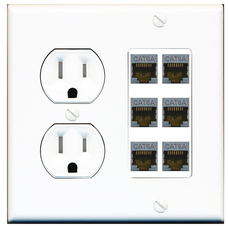 RiteAV - 6 Port Cat6A Ethernet Wall Plate - Tamper Resistant Outlet [Round White]