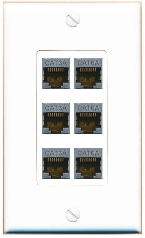 RiteAV - 6 Port Cat6A Ethernet Wall Plate - 1 Gang Decorative [White]