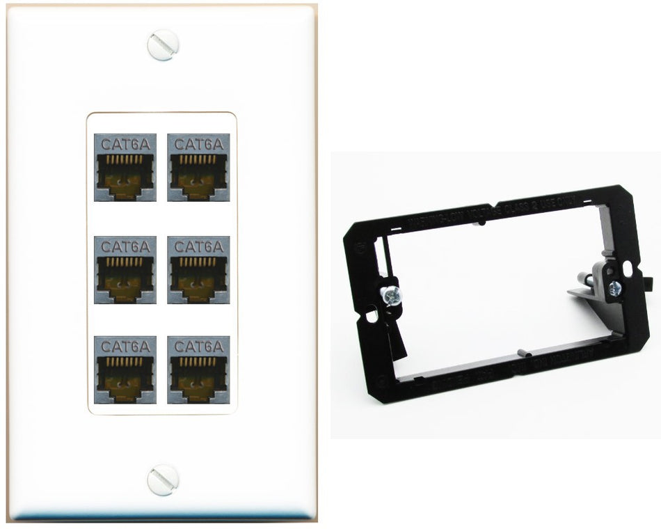 RiteAV - 6 Port Cat6A Ethernet Wall Plate - Bracket [White]