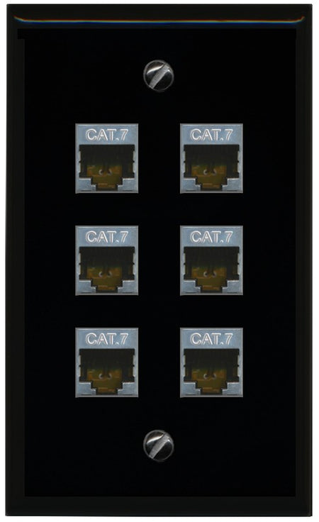 RiteAV 6 Port Cat7 Shielded Ethernet Wall Plate - Flat Style [Black/Black]