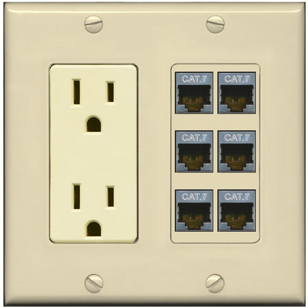 RiteAV 6 Port Cat7 Shielded Ethernet Wall Plate - Outlet [Ivory/Ivory]