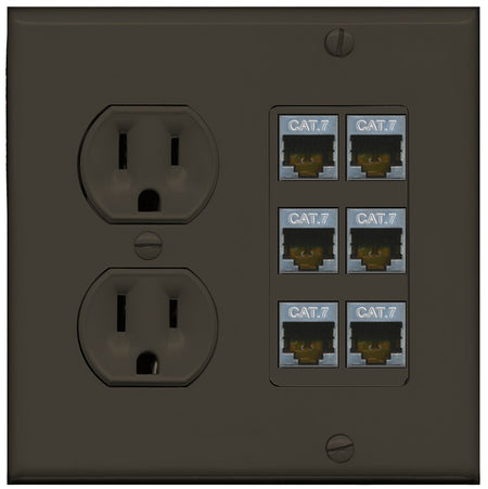 RiteAV 6 Port Cat7 Shielded Ethernet Wall Plate - Round Outlet [Brown/Brown]
