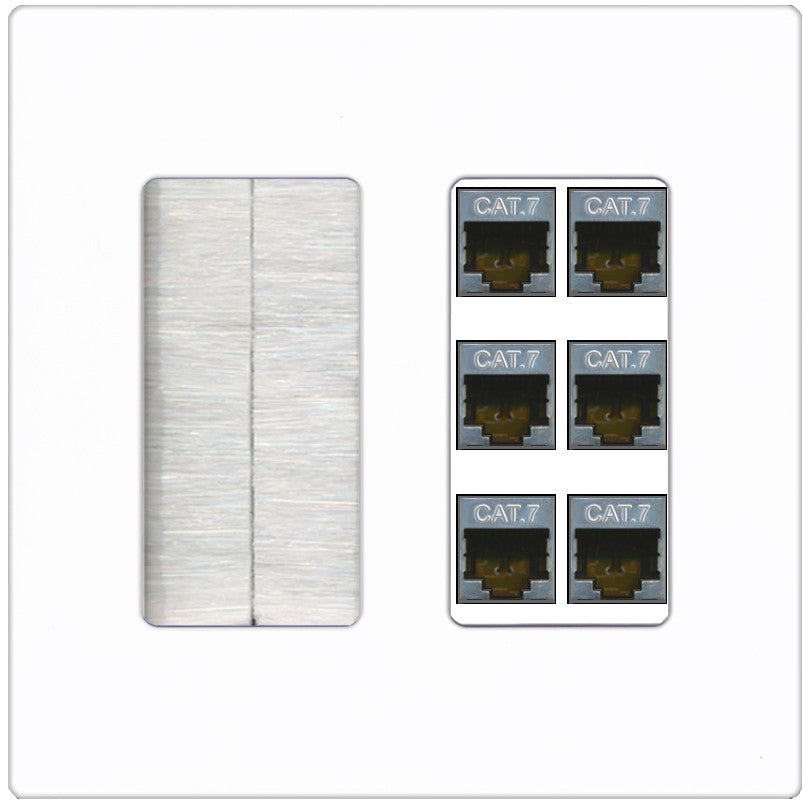 RiteAV 6 Port Cat7 Shielded Ethernet Wall Plate - Brush [Screwless White]