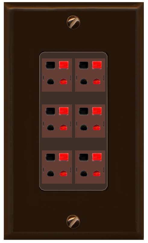 RiteAV 6 Port Speaker Wire Plug Jack Wall Plate - 1 Gang [Brown/Brown]