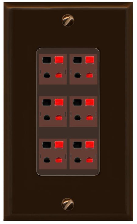 RiteAV 6 Port Speaker Wire Plug Jack Wall Plate - 1 Gang [Brown/Brown]