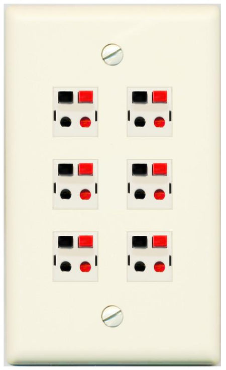 RiteAV 6 Port Speaker Wire Plug Jack Wall Plate - Flat [Light-Almond]