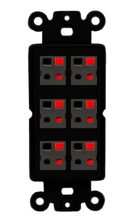 RiteAV 6 Port Speaker Wire Plug Jack Wall Plate - Rocker [Black/Black]