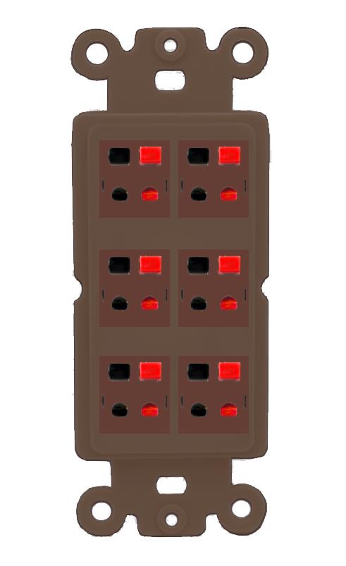 RiteAV 6 Port Speaker Wire Plug Jack Wall Plate - Rocker [Brown/Brown]