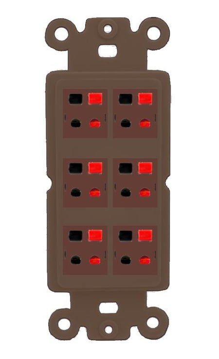 RiteAV 6 Port Speaker Wire Plug Jack Wall Plate - Rocker [Brown/Brown]
