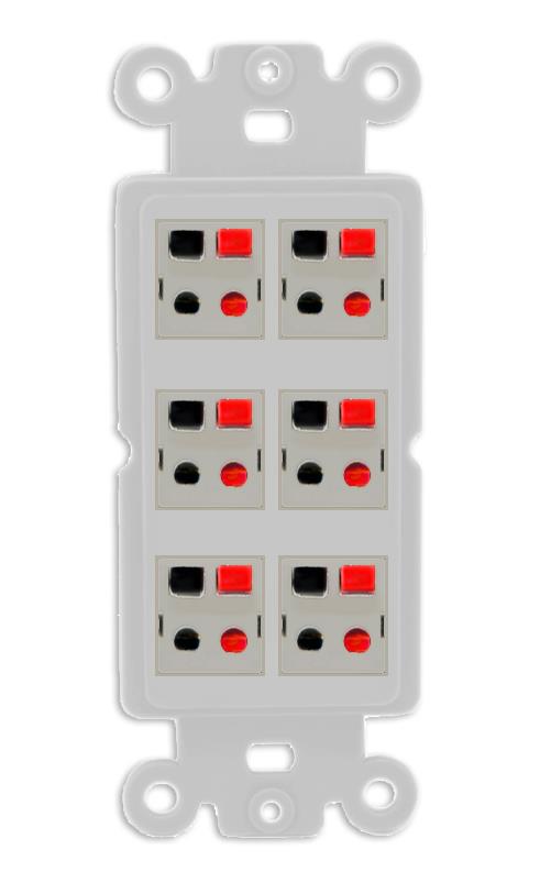 RiteAV 6 Port Speaker Wire Plug Jack Wall Plate - Rocker [Gray/Gray]