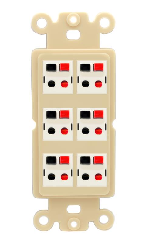 RiteAV 6 Port Speaker Wire Plug Jack Wall Plate - Rocker [Ivory/Ivory]