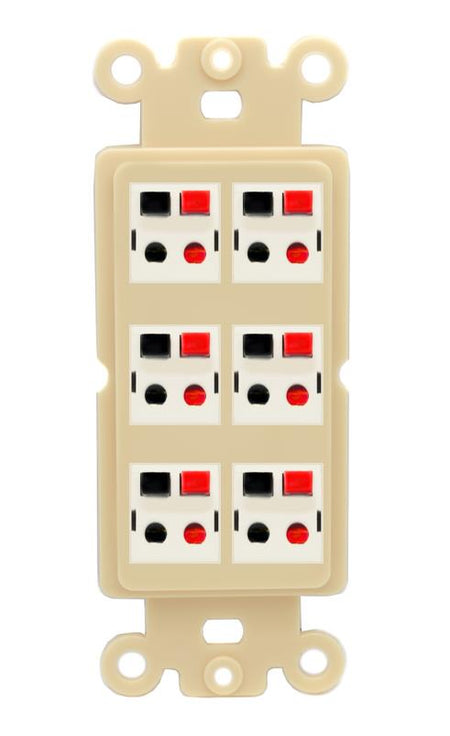 RiteAV 6 Port Speaker Wire Plug Jack Wall Plate - Rocker [Ivory/Ivory]