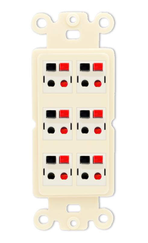 RiteAV 6 Port Speaker Wire Plug Jack Wall Plate - Rocker [Light-Almond]