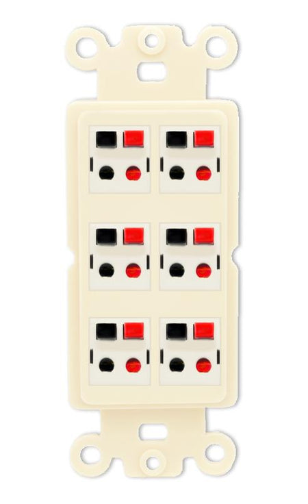 RiteAV 6 Port Speaker Wire Plug Jack Wall Plate - Rocker [Light-Almond]