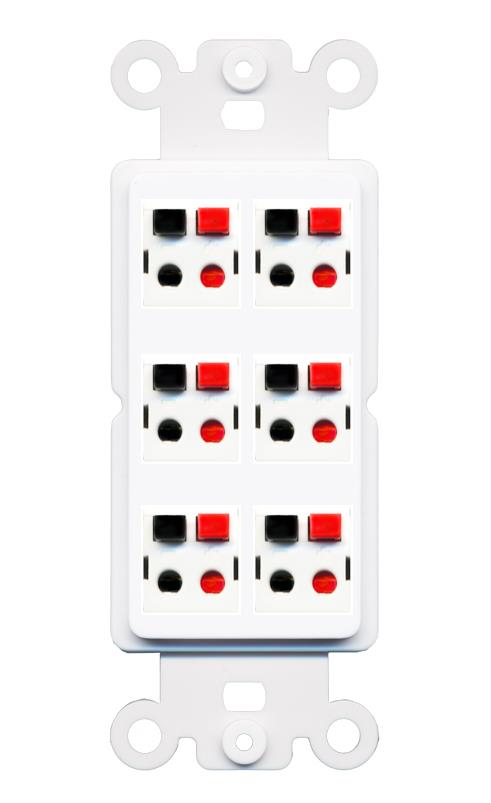 RiteAV 6 Port Speaker Wire Plug Jack Wall Plate - Rocker [White]