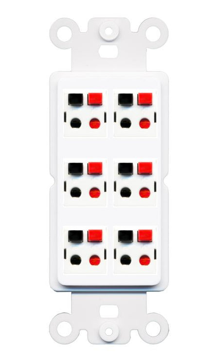 RiteAV 6 Port Speaker Wire Plug Jack Wall Plate - Rocker [White]