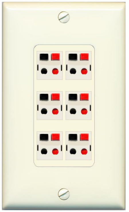 RiteAV 6 Port Speaker Wire Plug Jack Wall Plate - 1 Gang [Light-Almond]