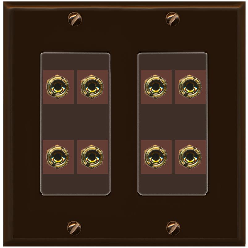 RiteAV 8 Banana 4 Speaker Surround 2 Gang Coupler Decorative Wall Plate - 2 Gang [Brown/Brown]