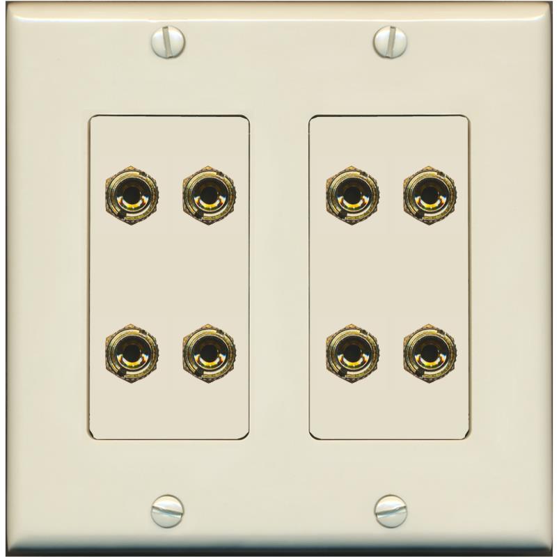 RiteAV 8 Banana 4 Speaker Surround 2 Gang Coupler Decorative Wall Plate - 2 Gang [Light-Almond]