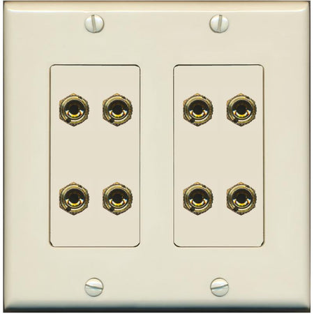 RiteAV 8 Banana 4 Speaker Surround 2 Gang Coupler Decorative Wall Plate - 2 Gang [Light-Almond]