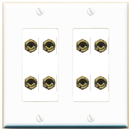 RiteAV 8 Banana 4 Speaker Surround 2 Gang Coupler Decorative Wall Plate - 2 Gang [White]