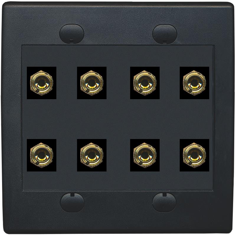 RiteAV 8 Banana 4 Speaker Surround 2 Gang Coupler Wall Plate 2 Gang Black
