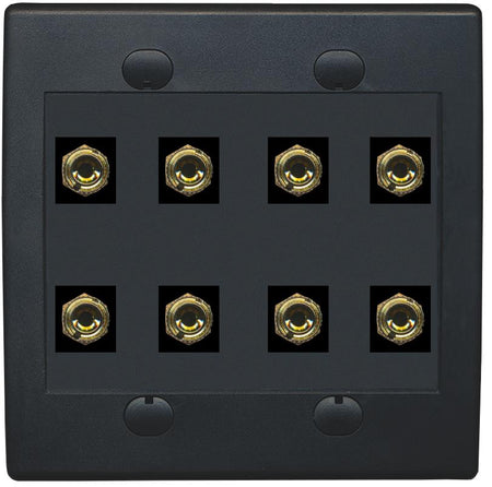 RiteAV 8 Banana 4 Speaker Surround 2 Gang Coupler Wall Plate 2 Gang Black