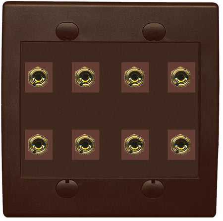 RiteAV 8 Banana 4 Speaker Surround 2 Gang Coupler Wall Plate 2 Gang Brown