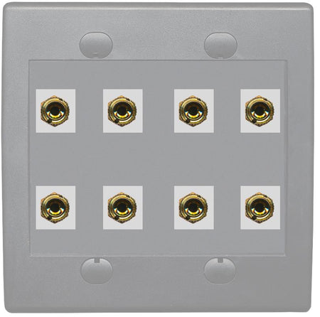 RiteAV 8 Banana 4 Speaker Surround 2 Gang Coupler Wall Plate 2 Gang Gray