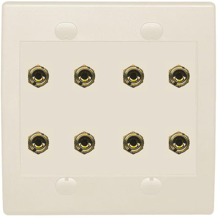 RiteAV 8 Banana 4 Speaker Surround 2 Gang Coupler Wall Plate 2 Gang Almond