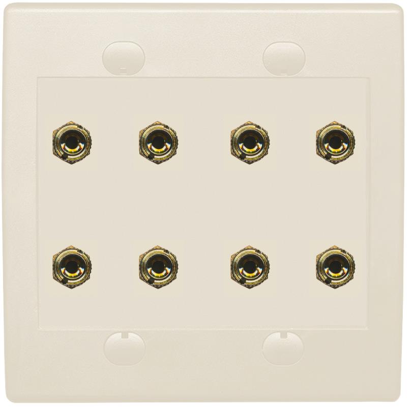 RiteAV 8 Banana 4 Speaker Surround 2 Gang Coupler Wall Plate 2 Gang Almond