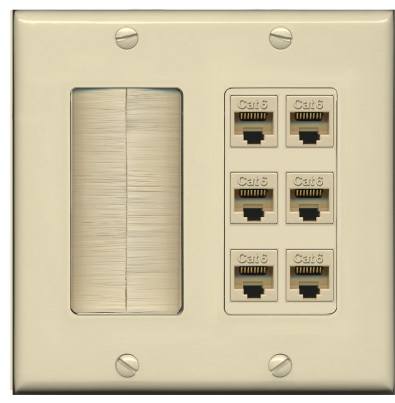 RiteAV Brush and 6 Port CAT6 Wall Plate - Brush [Ivory/Ivory]