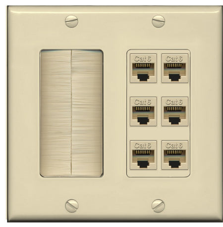 RiteAV Brush and 6 Port CAT6 Wall Plate - Brush [Ivory/Ivory]