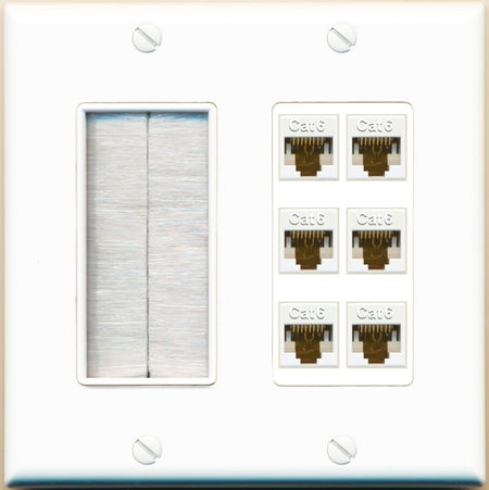 RiteAV Brush and 6 Port CAT6 Wall Plate - Brush [White]