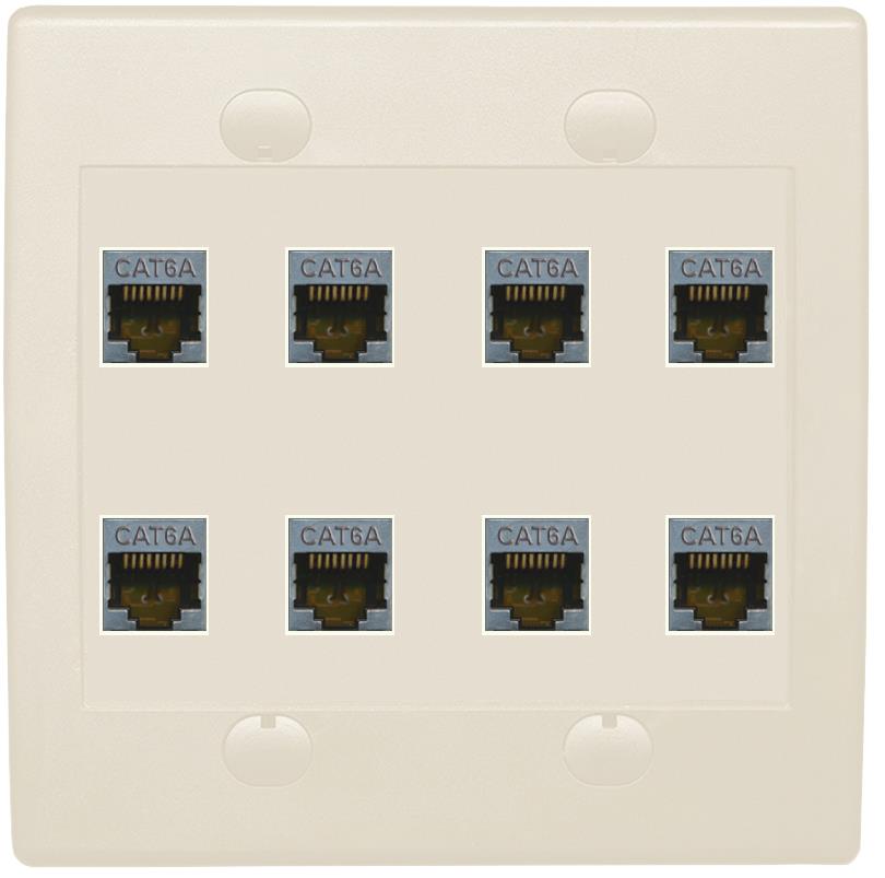 RiteAV Cat6A Wall Plate 8 Port - Flat 2 Gang [Light Almond]