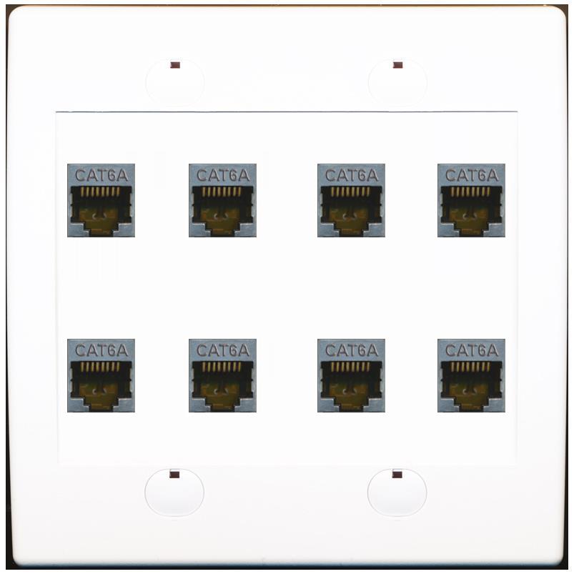 RiteAV Cat6A Wall Plate 8 Port - Flat 2 Gang [White]