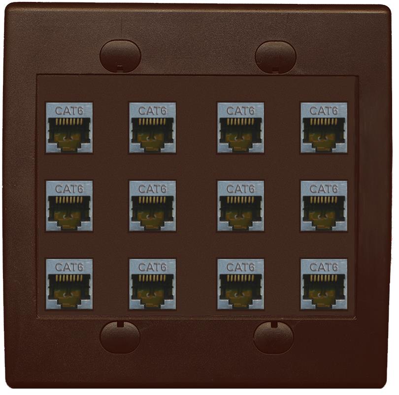 RiteAV - Cat6 Shielded Wall Plate 12 Port - Flat 2 Gang [Brown/Brown]