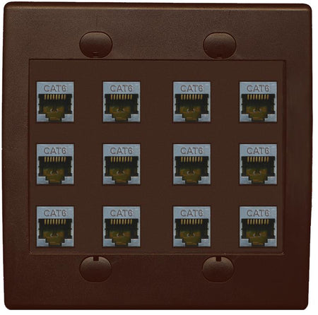 RiteAV - Cat6 Shielded Wall Plate 12 Port - Flat 2 Gang [Brown/Brown]