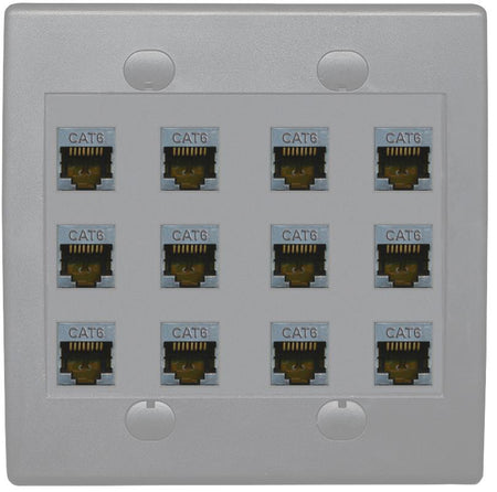 RiteAV - Cat6 Shielded Wall Plate 12 Port - Flat 2 Gang [Gray/Gray]