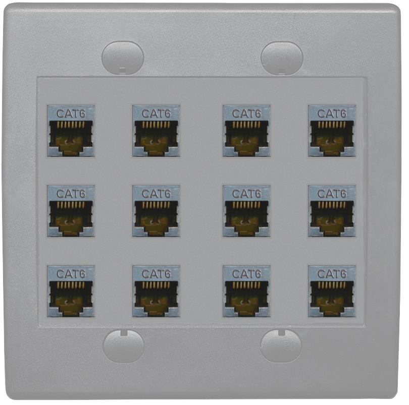 RiteAV - Cat6 Shielded Wall Plate 12 Port - Flat 2 Gang [Gray/Gray]