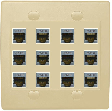 RiteAV - Cat6 Shielded Wall Plate 12 Port - Flat 2 Gang [Ivory/Ivory]