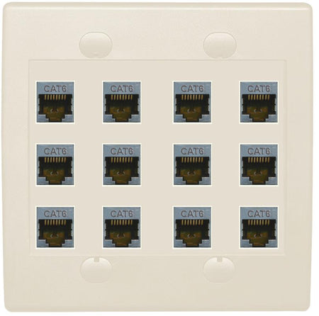 RiteAV - Cat6 Shielded Wall Plate 12 Port - Flat 2 Gang [Light Almond]