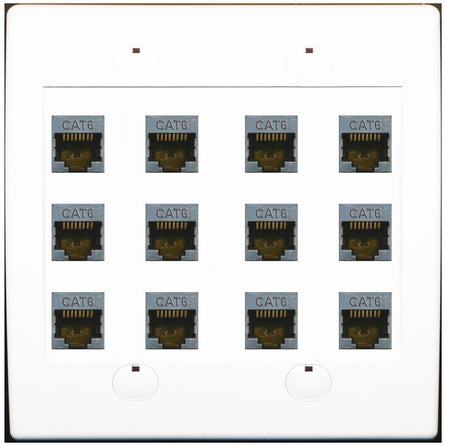 RiteAV - Cat6 Shielded Wall Plate 12 Port - Flat 2 Gang [White]