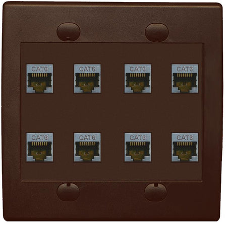 RiteAV - Cat6 Shielded Wall Plate 8 Port - Flat 2 Gang [Brown/Brown]