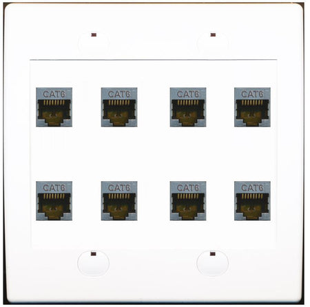 RiteAV - Cat6 Shielded Wall Plate 8 Port - Flat 2 Gang [White]